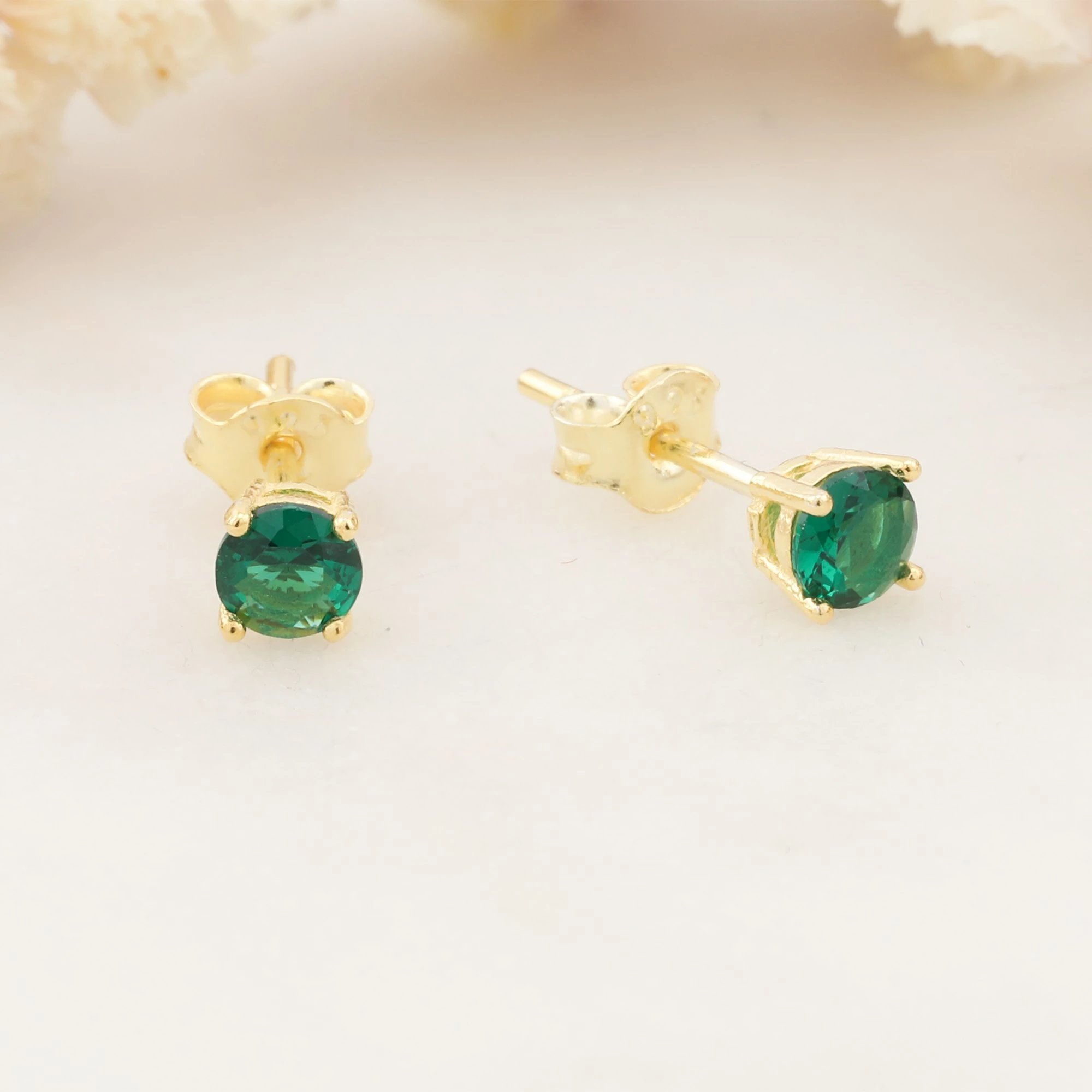 Vathë argjendi Jumeon, ngjyrë e gjelbër dhe ari, 10875YSL, 4mm
