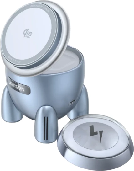Karikues pa tel 2-në-1 UGREEN MagSafe Qi2.2 25W (MPN 65300), gri, set me kabllo USB-C 1 m