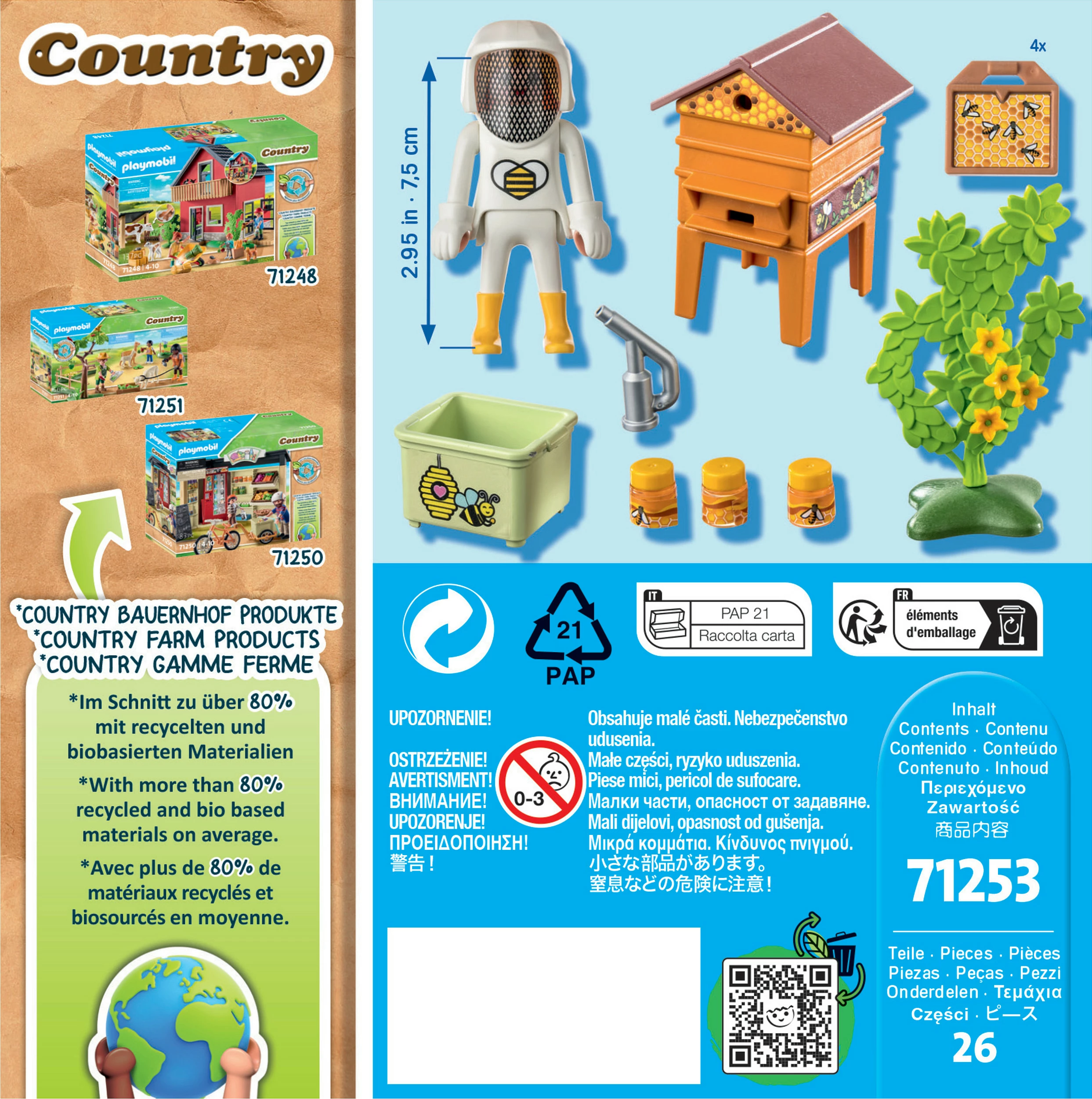 Set figure lodre Playmobil Country 71253, bletar me kosherë bletësh, 26 pjesë, shumëngjyrësh