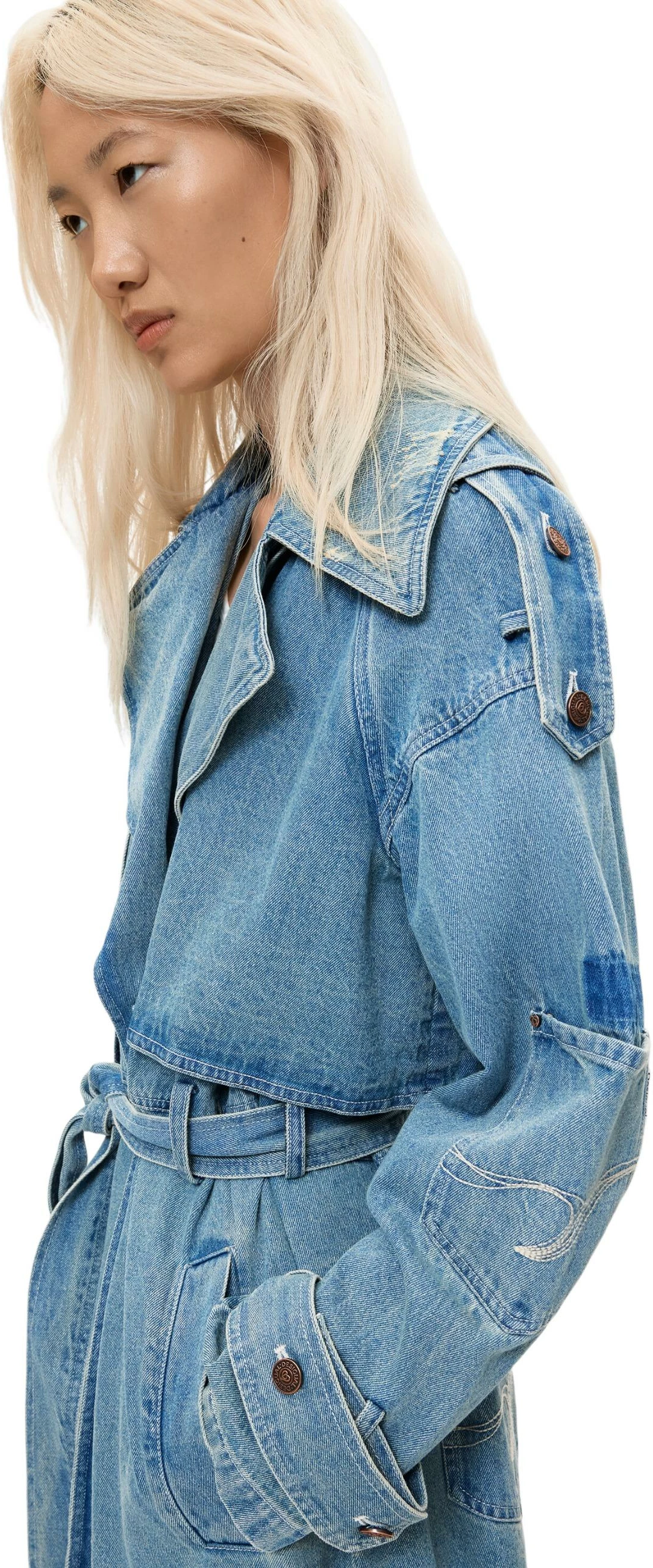 Pallto trench për femra Desigual CHAQ_GRESIL 26WWED01, denim e çelët [Madhësia: S]