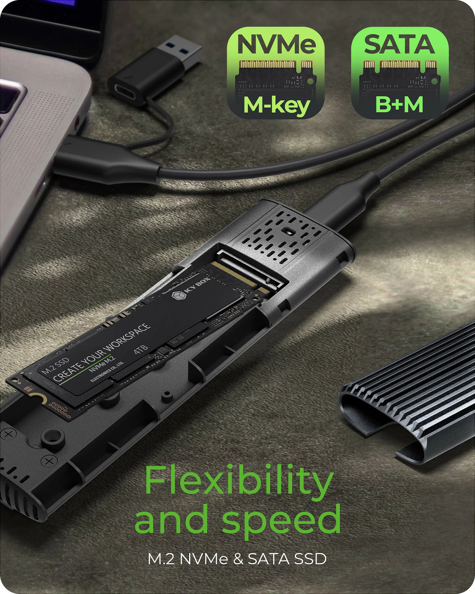 Enklosur SSD ICY BOX IB-1808MCT-CU31, M.2 NVMe/SATA, USB-C 10Gbps, i zi