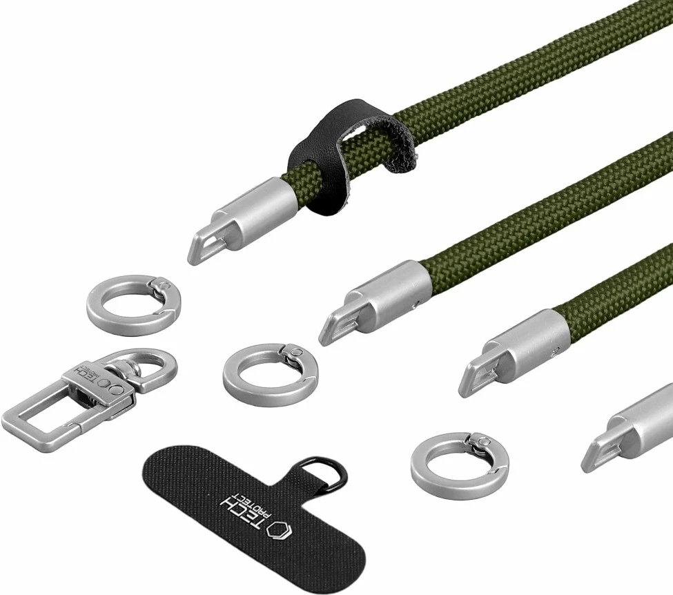 Litar për celular Tech-Protect C10S Rope Crossbody & Wrist 145 cm, set 2 copë + 2 adaptera, gjelbër