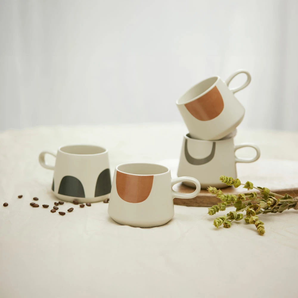 Filxhan Scandi, porcelan New Bone China, i bardhë me detaje gri, 8x8x8cm