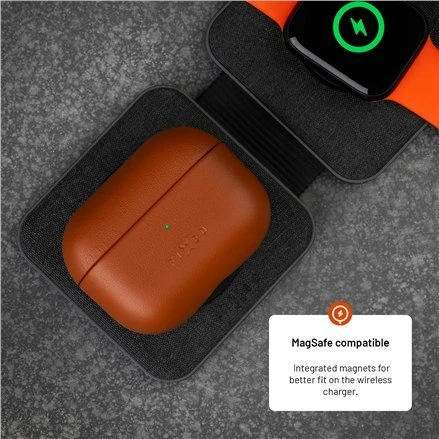 Këllëf mbrojtës Fixed për Apple AirPods Pro 2/Pro 2 (USB-C) me MagSafe, lëkurë, kafe