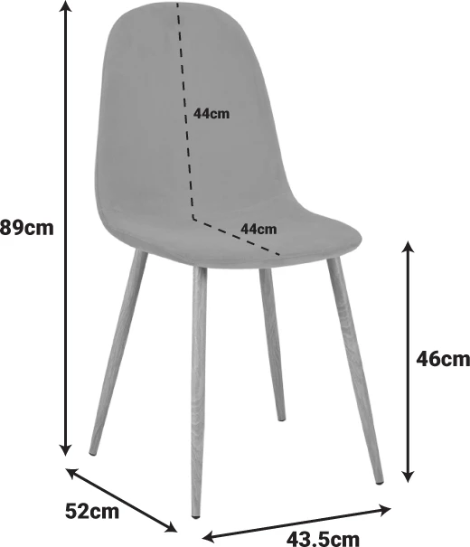 Karrige ngrënieje Bella, set prej 4 copë, stof bezhë, këmbë metalike ngjyrë natyrale, 43.5x52x89cm