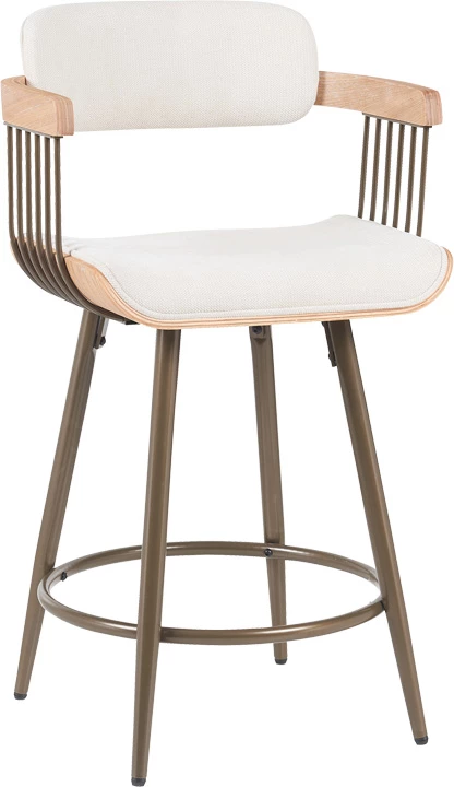 Karrige për bar Cameo, metal bronzi, dru i bardhë i larë, material bezhë, 53x50x93cm