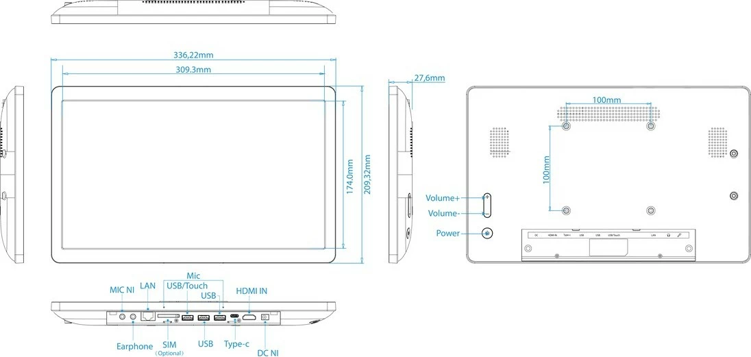 Display ALLNET 14 Zoll Android 12 RK3588 NFC PoE HDMI, ngjyrë e zezë