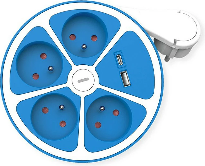 Zgjatues rryme ROLINE 19.07.2342, 4 priza Type E, 1.5 m, USB-A + USB-C, 3600 W, blu/bardhë
