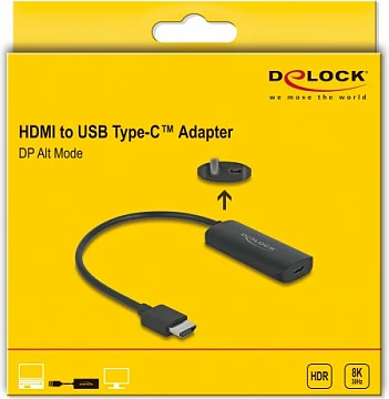 Adapter DeLOCK HDMI-A në USB Type-C, DP 1.4 Alt Mode, 8K 30Hz, 0.18 m, i zi