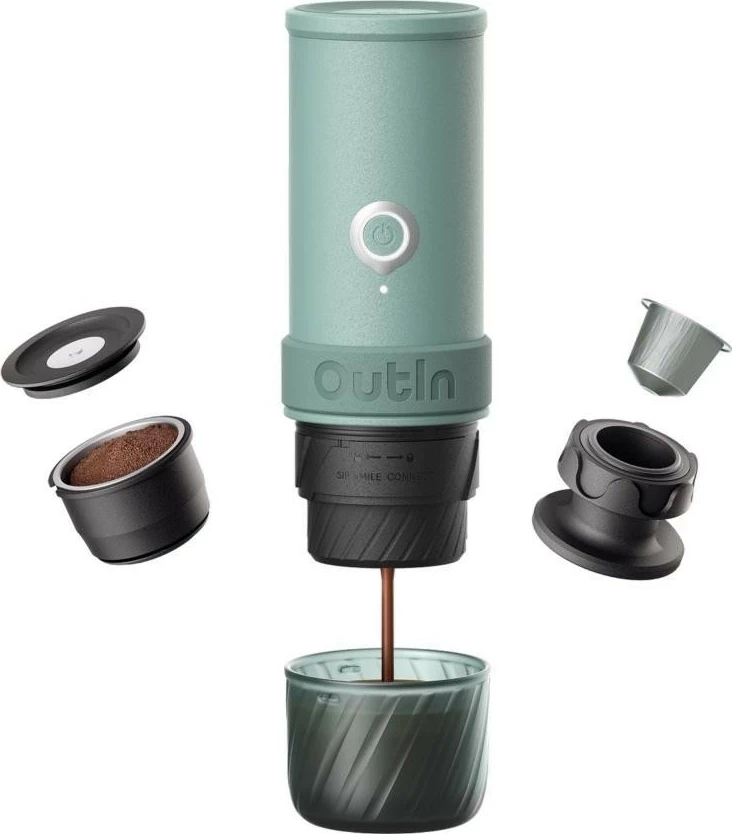 Aparat kafeje portabel OutIn Mino OTEM-MO-01-AA, kapsula Nespresso, ngjyrë e gjelbër