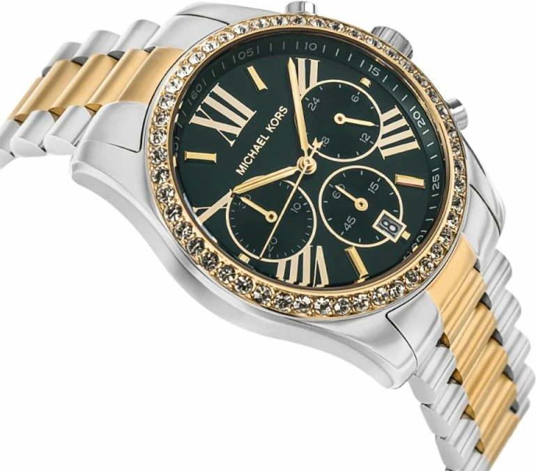 Orë dore për femra Michael Kors, argjendtë-ari me të gjelbërt