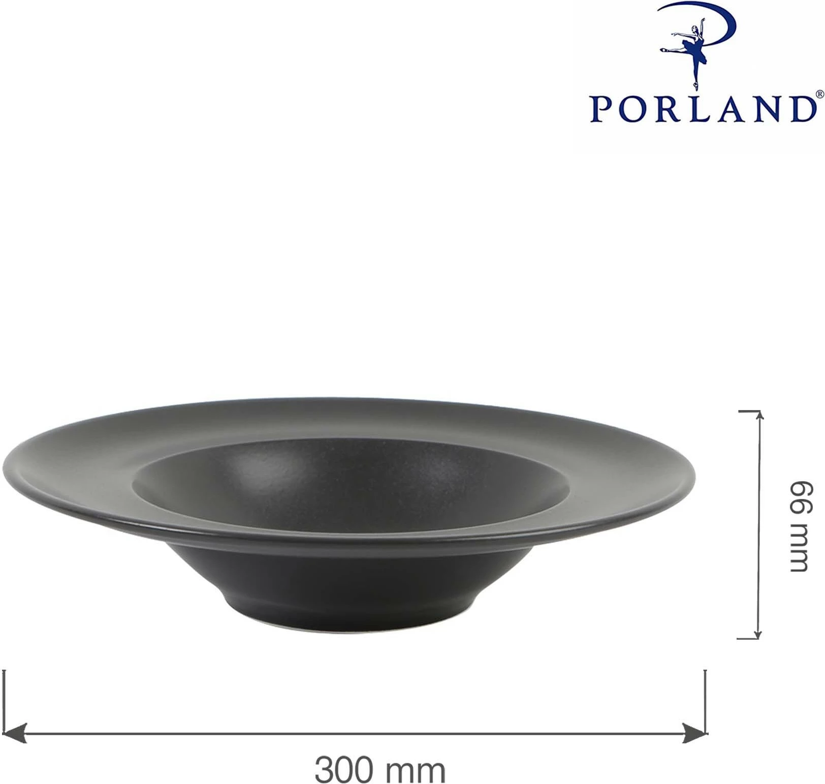 Pjatë pasta Porland Seasons Coal Ø300 mm, e zezë, set 6 copë