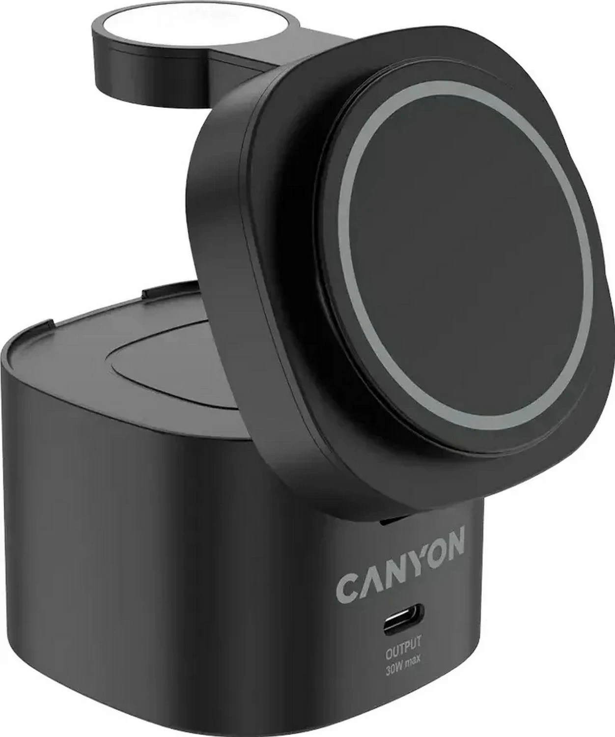Stacion karikimi pa tela Canyon 4w1 30W, Qi2, USB-C PD 3.0, me kabllo 1m, i zi
