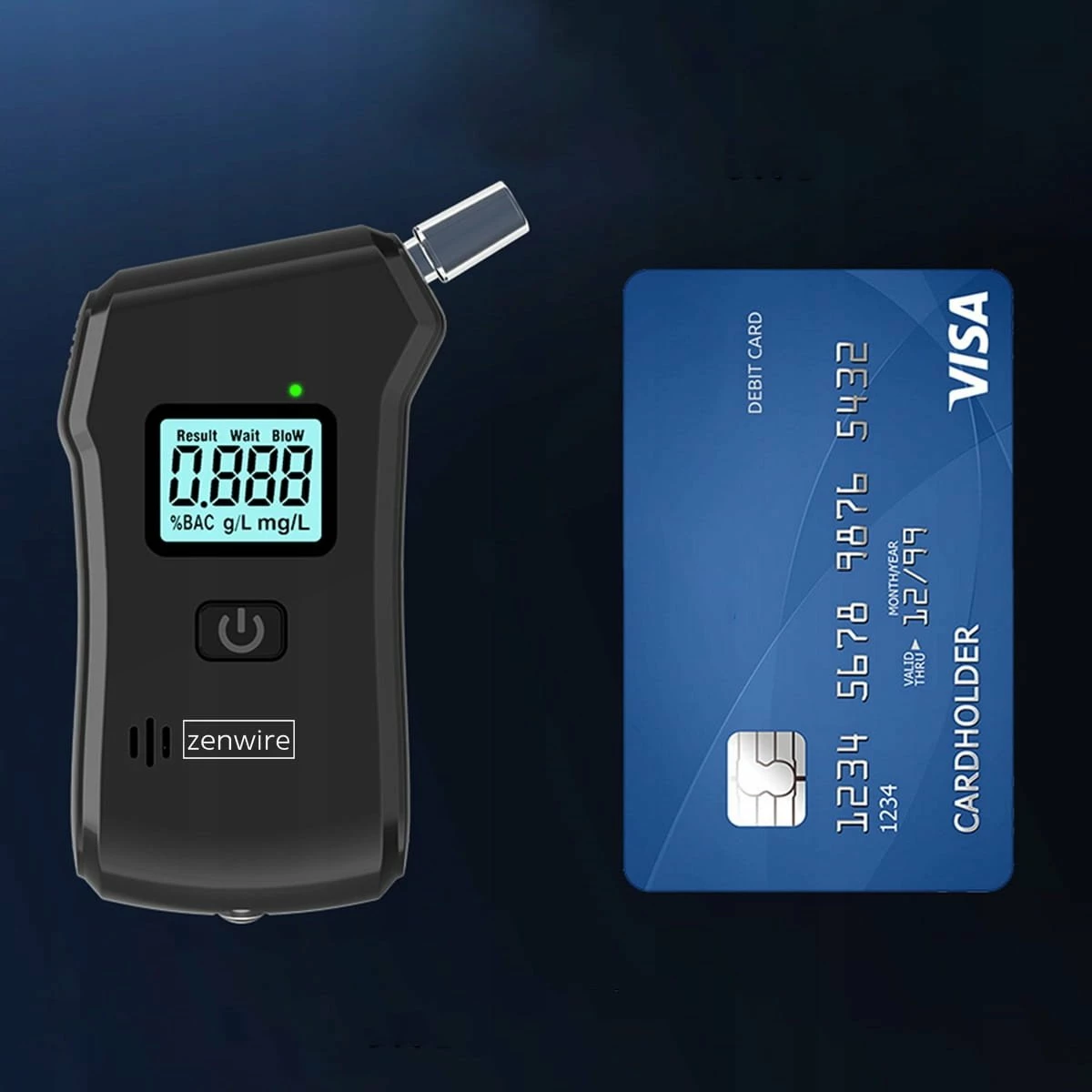 Alkotest digjital Zenwire MR806, 0.0–2.0‰, saktësi 0.01‰, me llambë dore, i zi, set 5 grykë