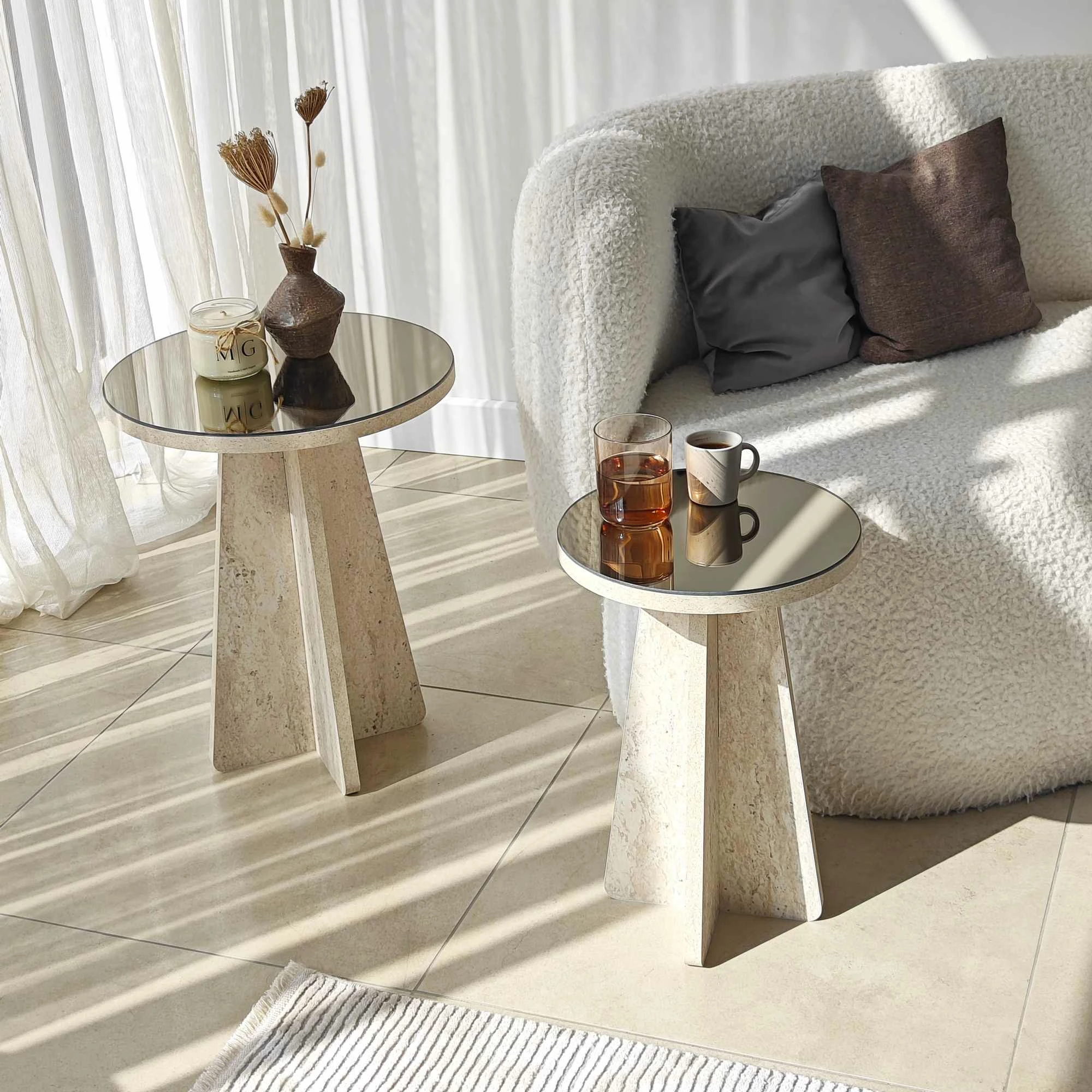 Set tavolinash anësore Skye Decor, Luna - Travertine