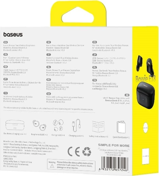 Kufje Baseus Bowie E18, TWS, Bluetooth, USB Type-C, të zeza