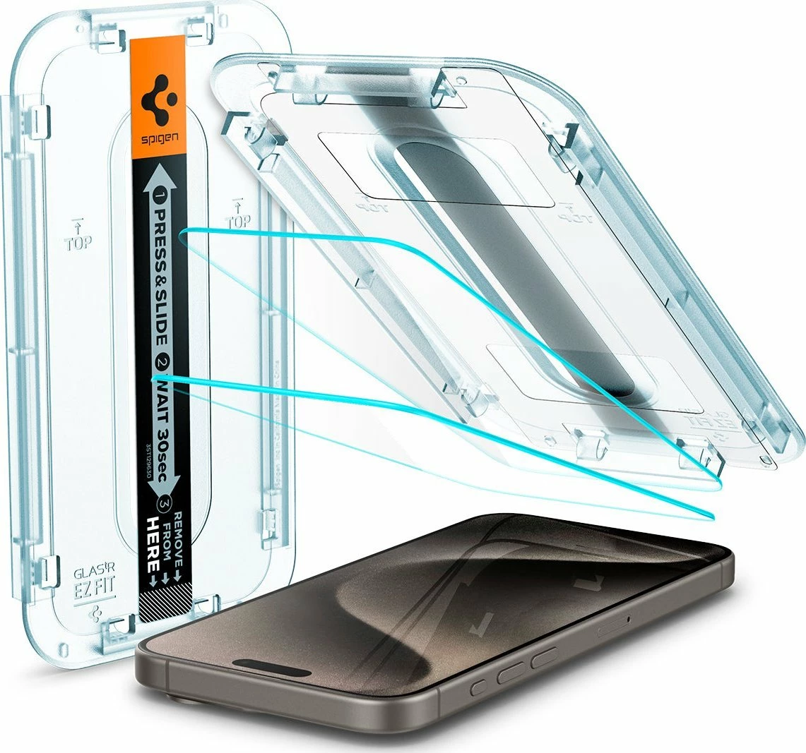 Xham mbrojtës ekrani Spigen Glass tR EZ Fit AGL06872 për iPhone 15 Pro Max, transparent, 2 copë