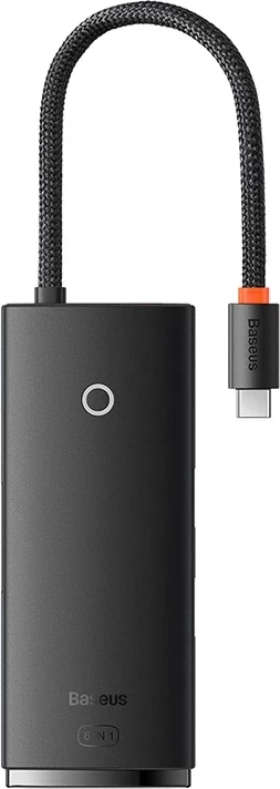 Kasë Baseus Lite Series 6-në-1, USB-C në 2x USB 3.0 + USB-C + HDMI + SD/TF, e zezë