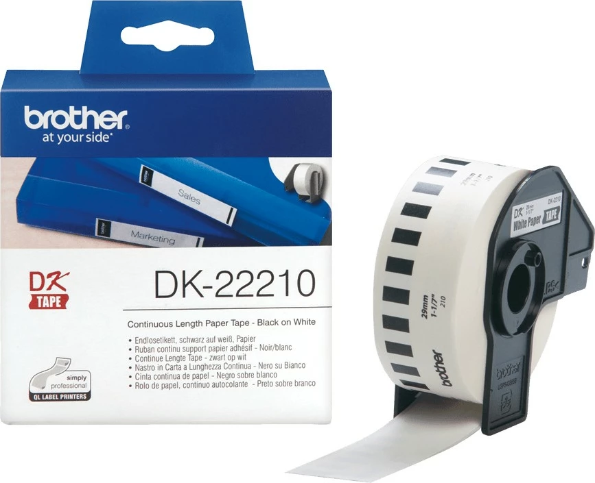 Etiketa letre Brother DK-22210, për P-Touch, 54mm, e bardhë/zi