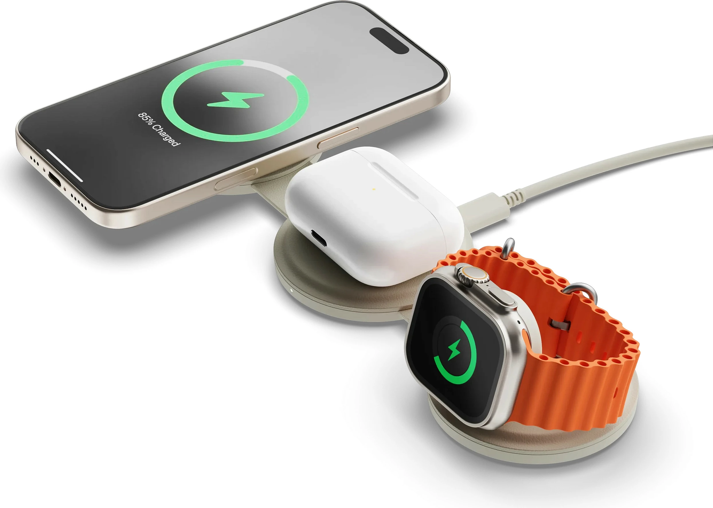 Karikues wireless Satechi OntheGo ST-QTG31W, 3-n-1, Qi2, 15W, sand