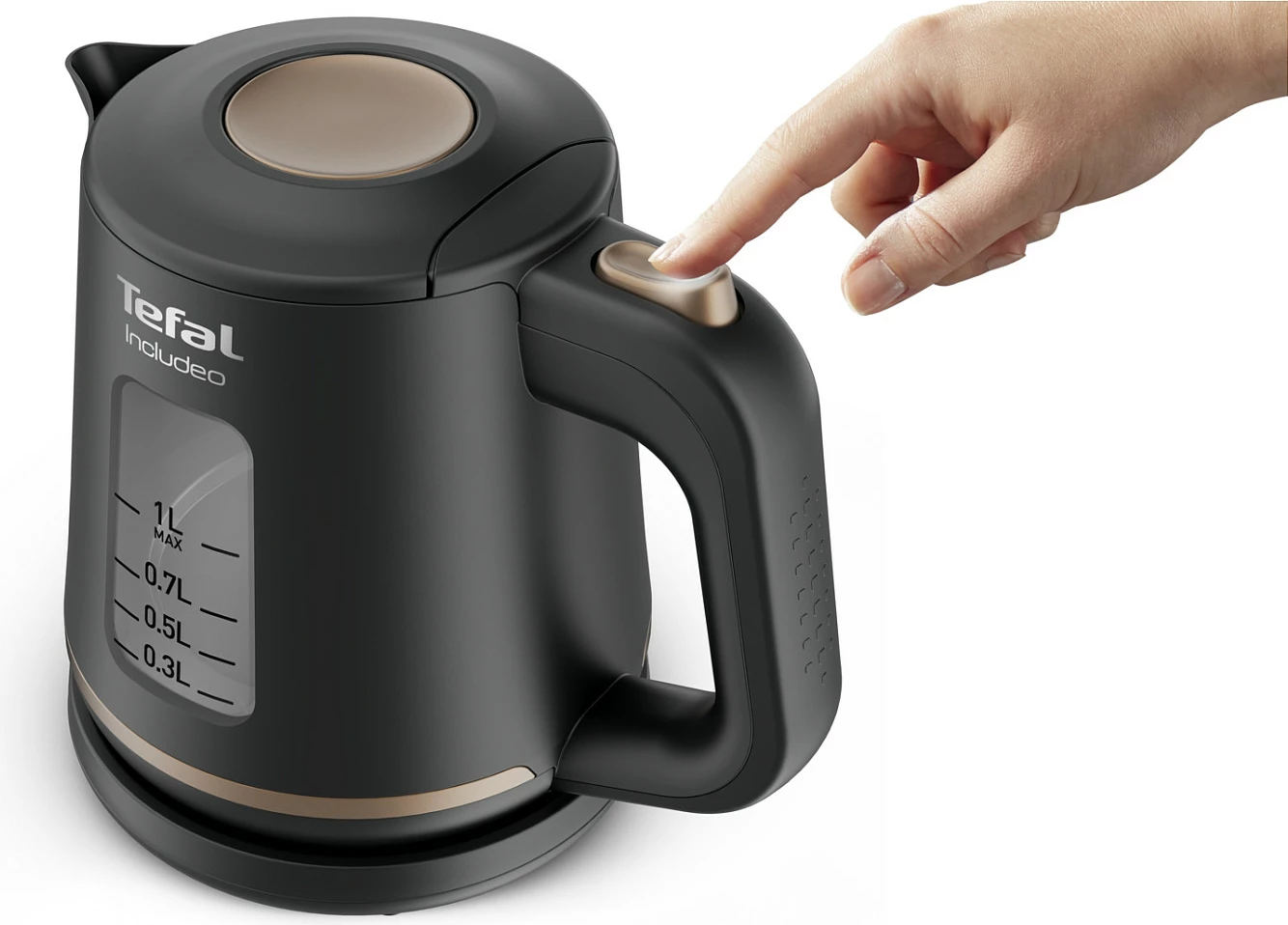 Çajnik elektrik Tefal Includeo, 1L, 2400W, filtër anti-gëlqere, i zi
