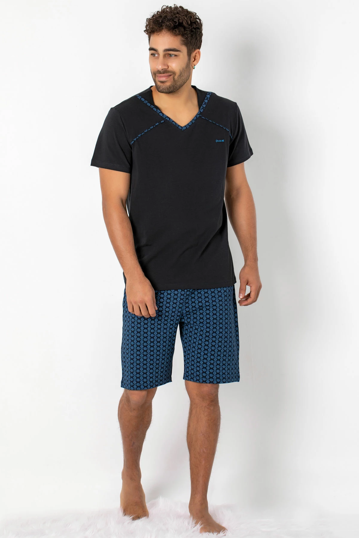 Set pizhamash për burra, Jumeon, 002-000465, e zezë, blu e errët