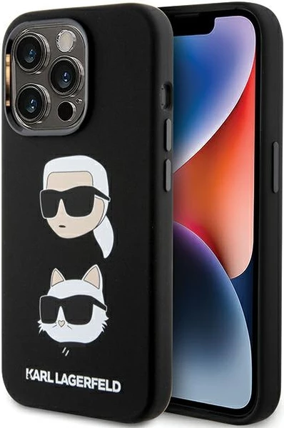 Mbështjellës Karl Lagerfeld Silicone Karl&Choupette Head për iPhone 15 Pro Max, i zi