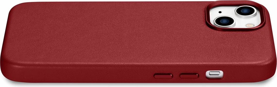 Mbështjellës iCarer për iPhone 14 Plus, lëkurë natyrale, MagSafe, Kuq