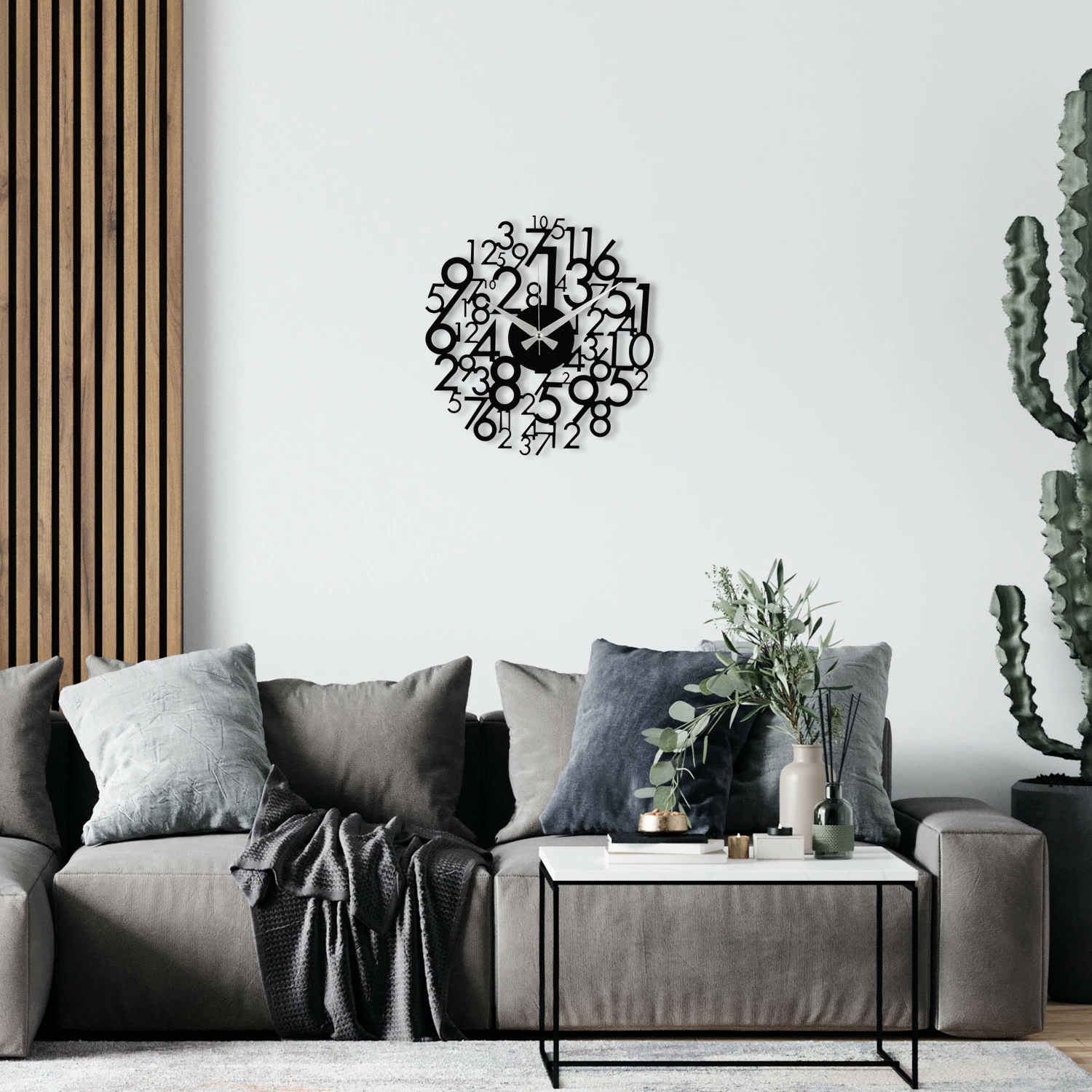 Orë muri dekorative prej metali, Wallity Enzoclock - S019, e zezë, 48x48cm