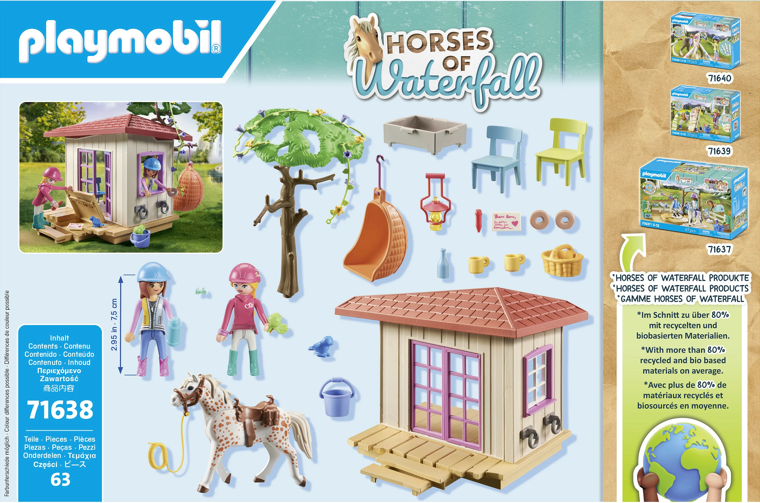 Set lodër Playmobil Horses of Waterfall 71638, klub shtëpizë për kuaj, 63 copë, shumëngjyrëshe