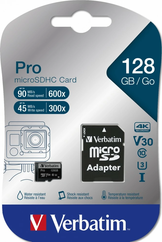 Kartelë microSDXC Verbatim Pro 128 GB, Class 10, UHS-I, e zezë