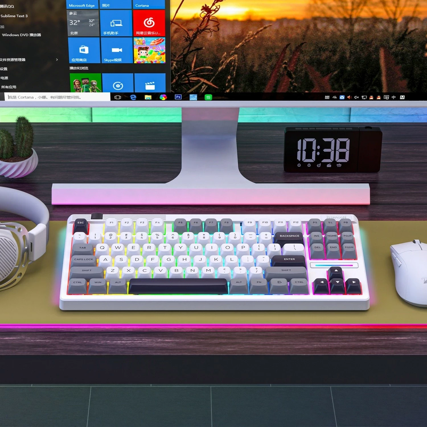 Tastierë gaming Redragon Otim Pro K729WGB, mekanike, TKL 80%, wireless/Bluetooth, RGB, white-grey