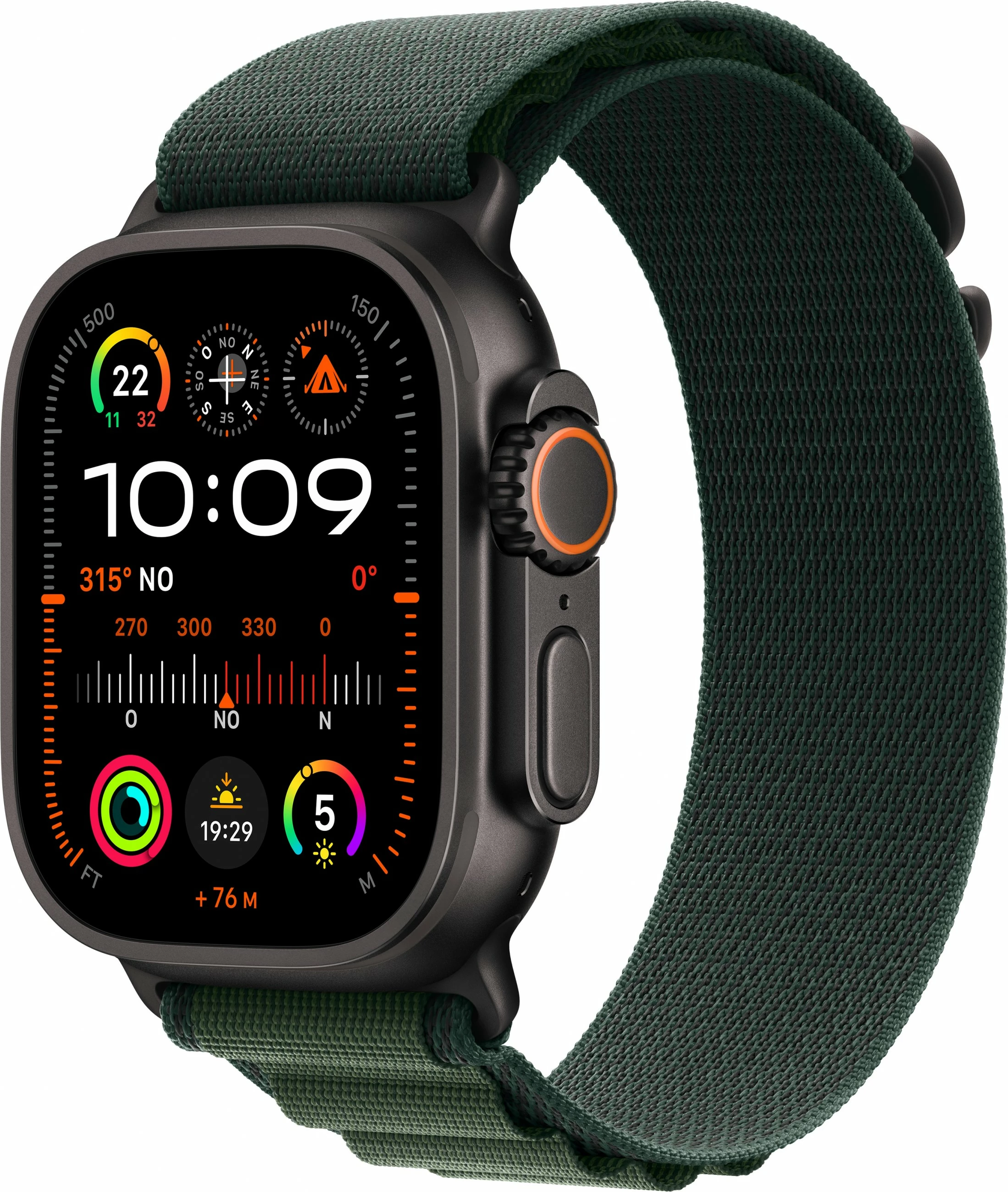 Smartwatch Apple Watch Ultra 2 LTE 49mm, titani i zi, Alpine Loop L, e gjelbër e errët
