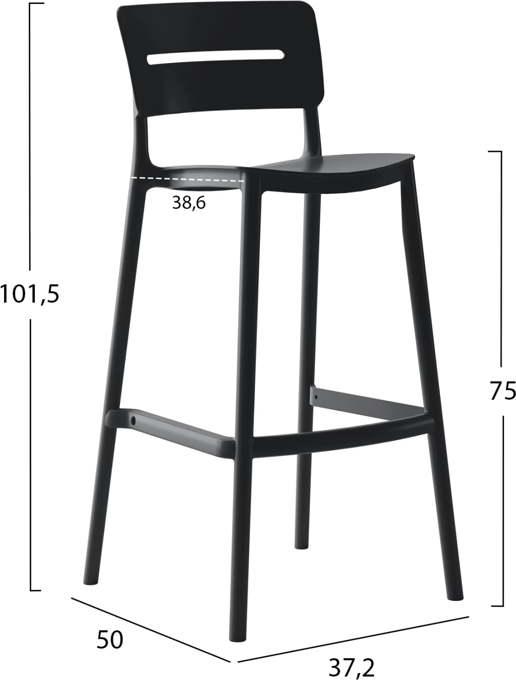 Karrige për bar polipropileni SNOD2 FH6100.02, e zezë, 37,2x50x101,5H cm