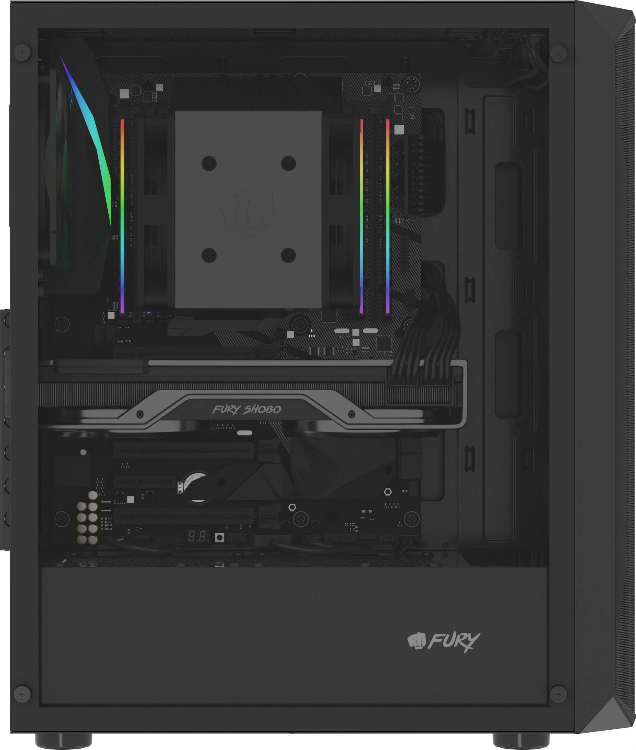 Kasë Fury Shobo SH4F (NFO-2152) Midi Tower ATX/mATX/Mini-ITX, 4x120mm PWM, tempered glass, pa PSU, e zezë