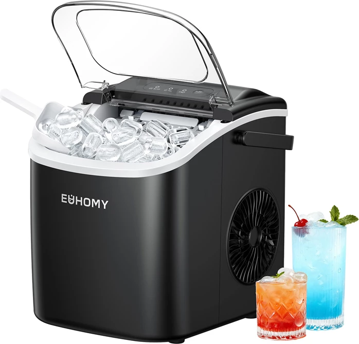 Aparat për kube akulli Euhomy IM001, 1.2 L, 12 kg/24h, vetëpastrim, zi