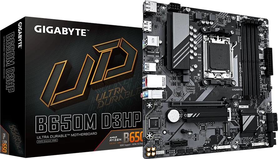 Pllakë amë GIGABYTE B650M D3HP, AM5, mATX, 4xDDR5, 2xM.2, 2.5GbE, HDMI/2xDP, USB-C