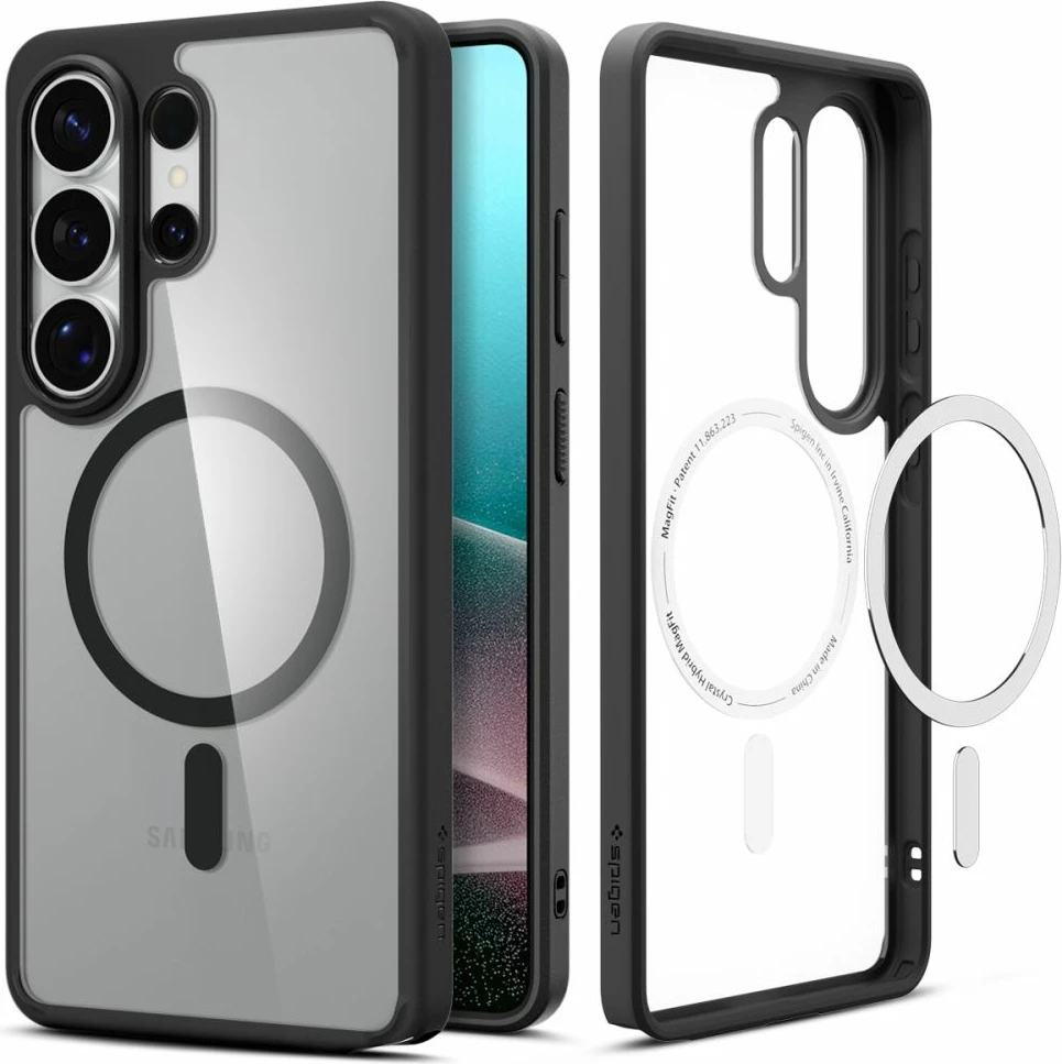Mbështjellës Spigen Ultra Hybrid MagSafe për Samsung Galaxy S26 Ultra, dizajn hibrid TPU+PC, kompatibil me MagSafe, transparent i zi (Clear Black), 1 copë