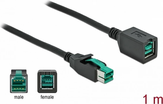 Kabllo zgjatëse PoweredUSB DeLOCK 12 V, 1 m, e zezë