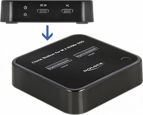 Docking station DeLOCK për 2x M.2 NVMe SSD me klonim, USB-C 10 Gbit/s, e zezë