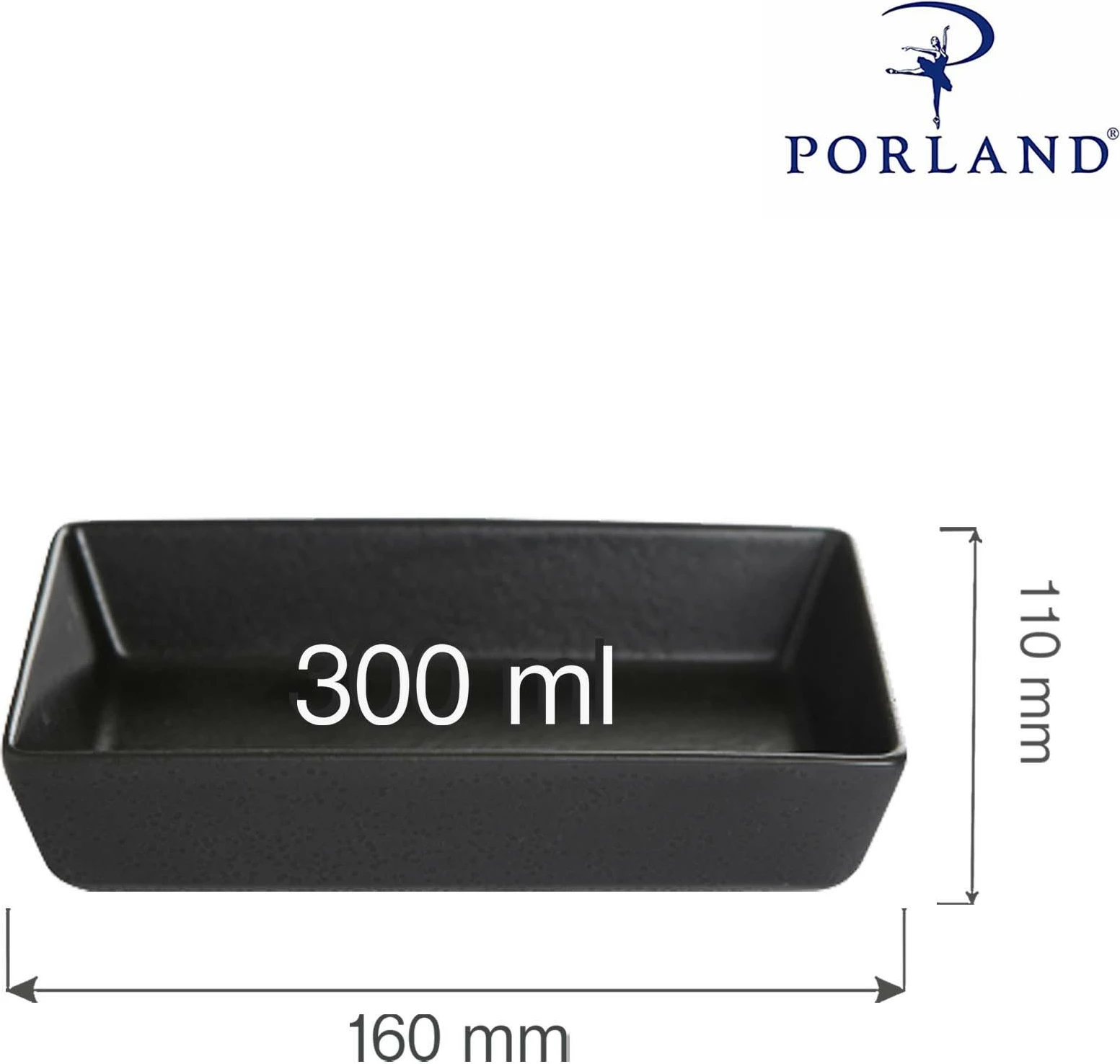 Pjatë meze Porland Seasons Coal 160x110 mm 300 ml, e zezë, set 6 copë