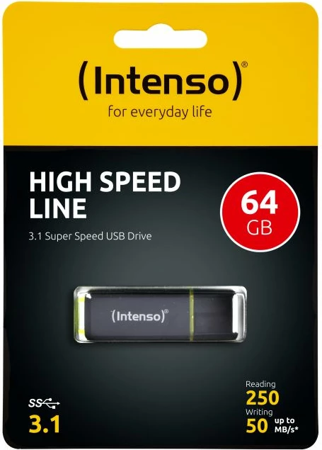 USB flash memorje INTENSO High Speed Line 64GB USB 3.1 250/50 MB/s, zi/verdhë