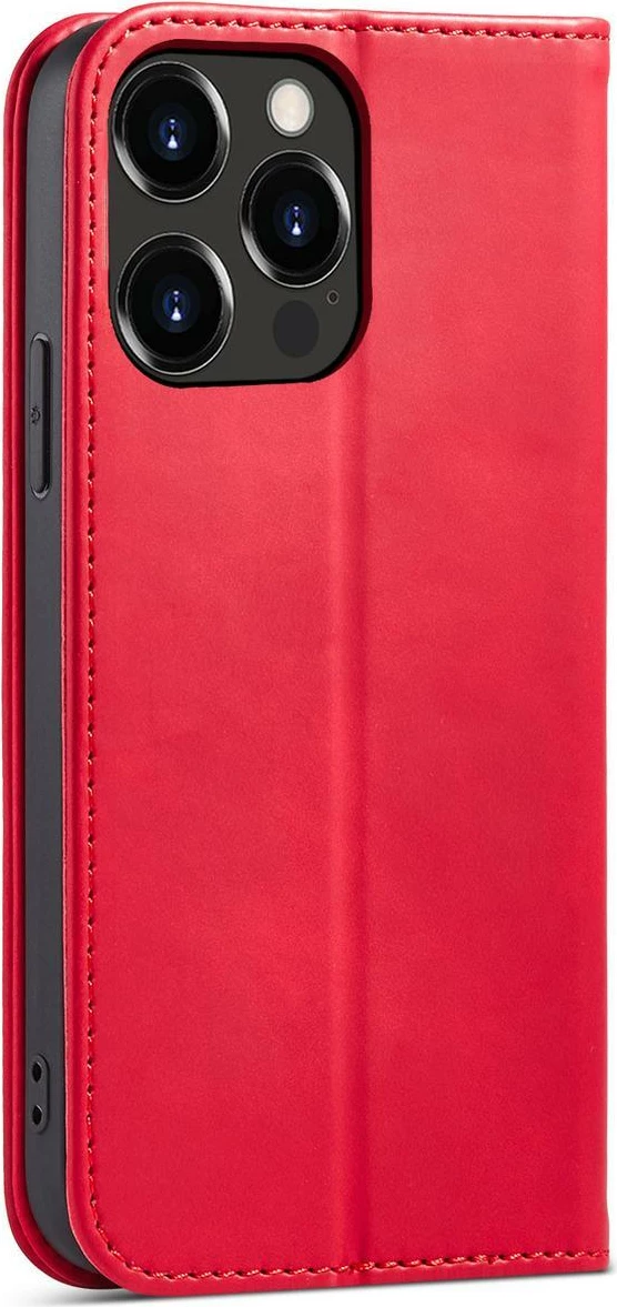 Mbështjellës Hurtel Magnet Fancy Case për iPhone 14 Pro Max, me portofol dhe mbajtëse, Kuq
