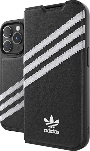 Mbështjellës Adidas OR Booklet Case PU për iPhone 14 Pro, e zezë/e bardhë