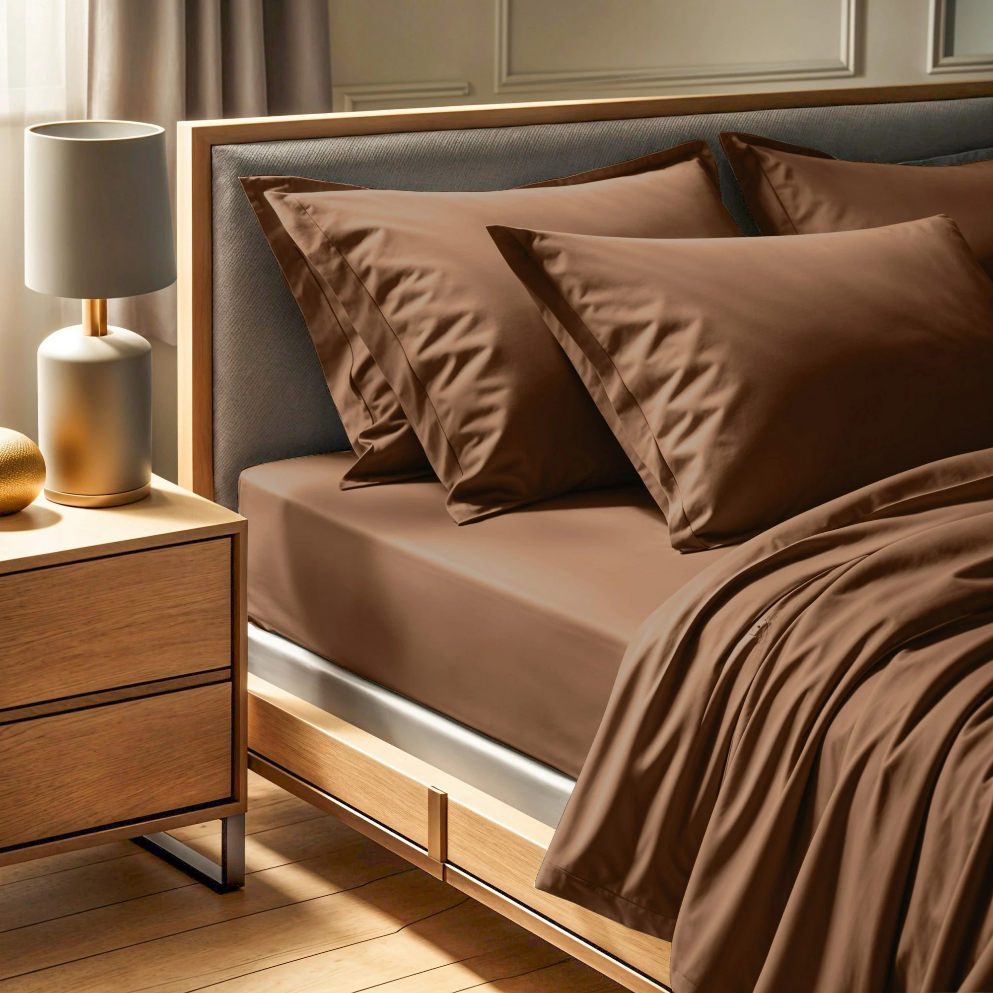 Çarçaf i vogël me lastik, ranforce, ngjyrë kafe, L'essentiel, 90x190+30 cm