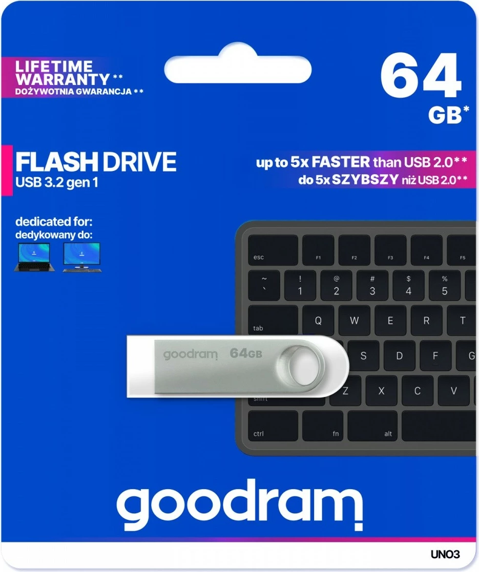 Pendrive GOODRAM UNO3 64GB, USB 3.2 Gen1, Argjendtë