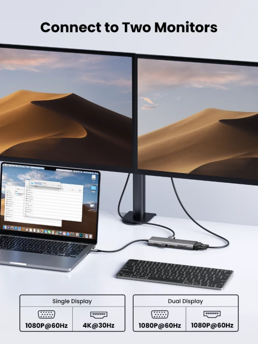 Hub USB-C UGREEN 45520 11-në-1, PD 100W, HDMI 4K@30Hz, VGA, RJ45 Gigabit, SD/TF, AUX 3.5mm, gri e errët