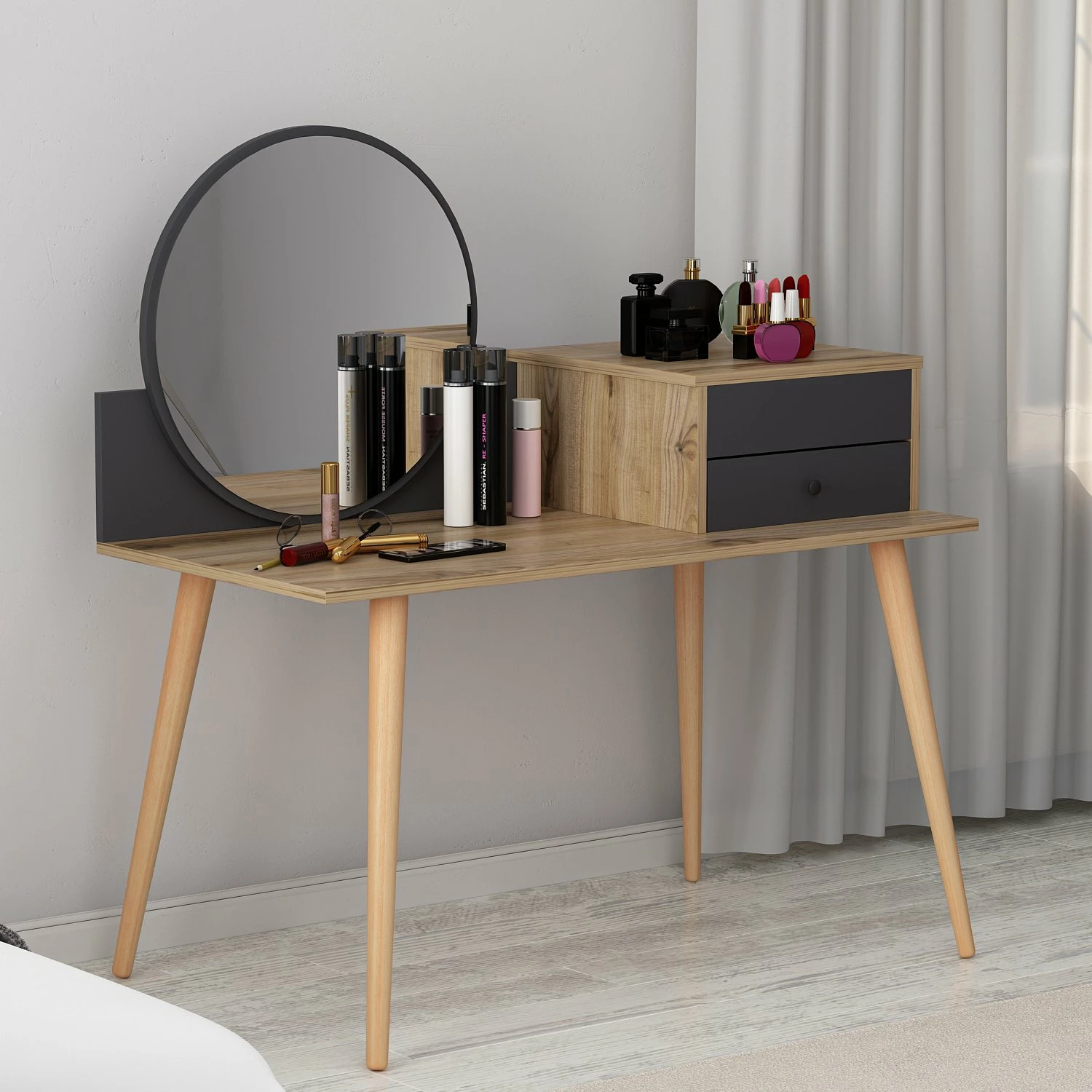 Tavolinë grimimi Hanah Home, Angel, antracit dhe arr
