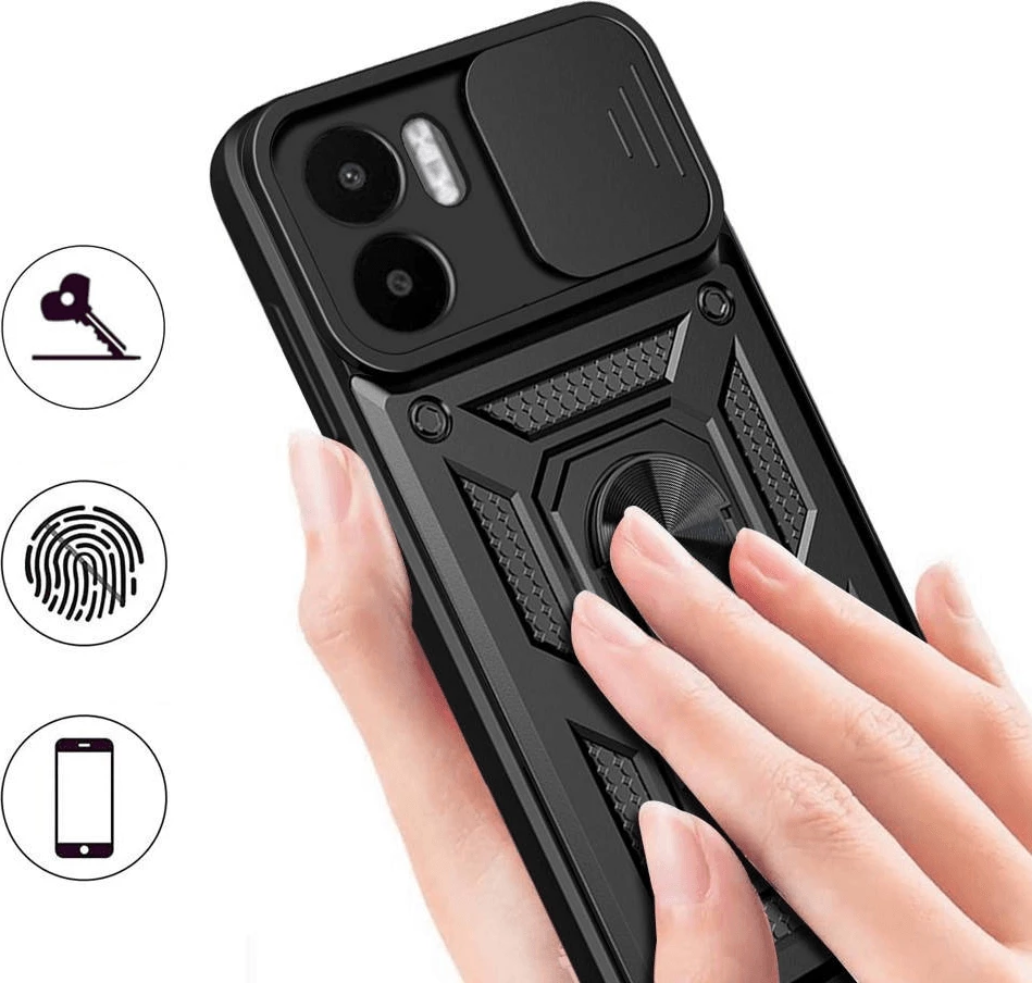 Mbështjellës silikoni armor me unazë ONASI për Xiaomi Redmi A1, me mbrojtje kamere, i zi