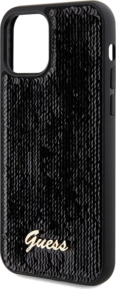 Mbështjellës Guess Sequin Script Metal për iPhone 12/12 Pro, i zi